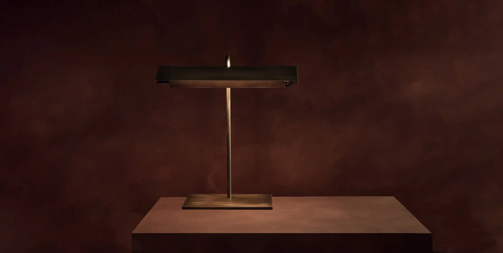 AVA, modern table lamps in aged brass with ambiance light by KAIA