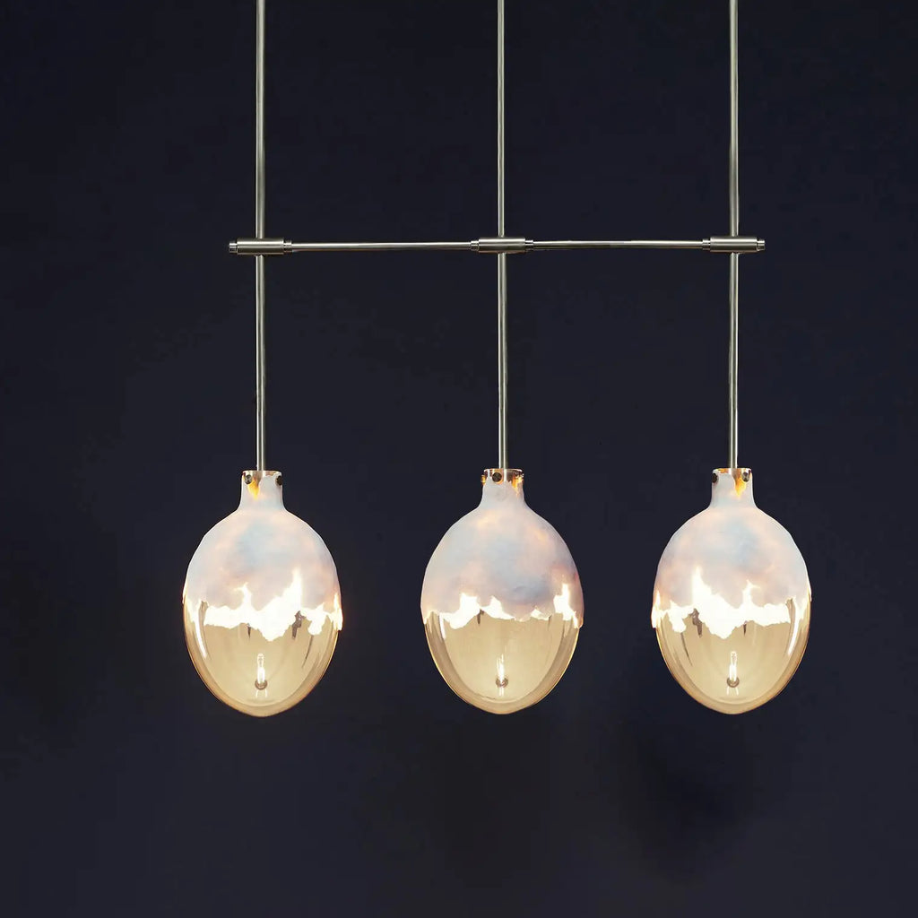 modern glass chandeliers in brushed brass GLOW 3 in line by KAIA
