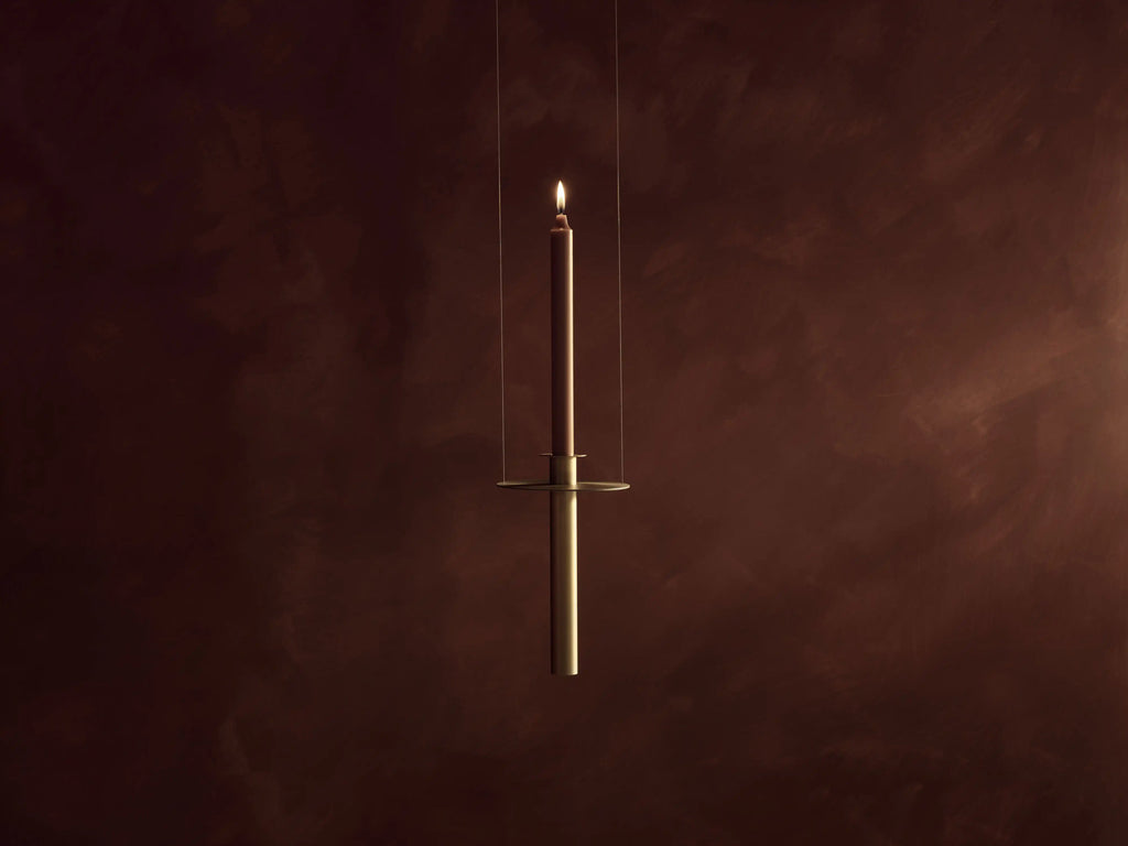 CandleLight, with wax candle, brushed brass - modern pendant light by Kaia, designed by Sebastian Hepting