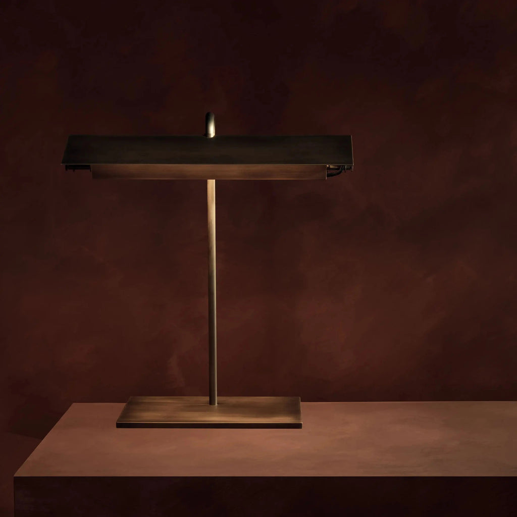 brass bankers lamp in aged brass AVA TABLE LAMP by KAIA