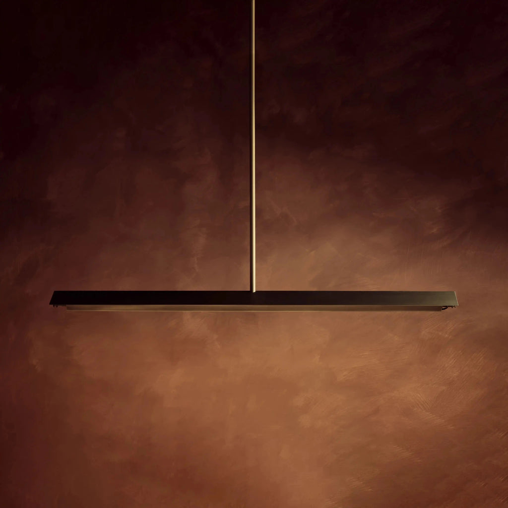 brass linear pendant light in brushed brass AVA LINEAR PENDANT LIGHT 150 detail 1 by KAIA