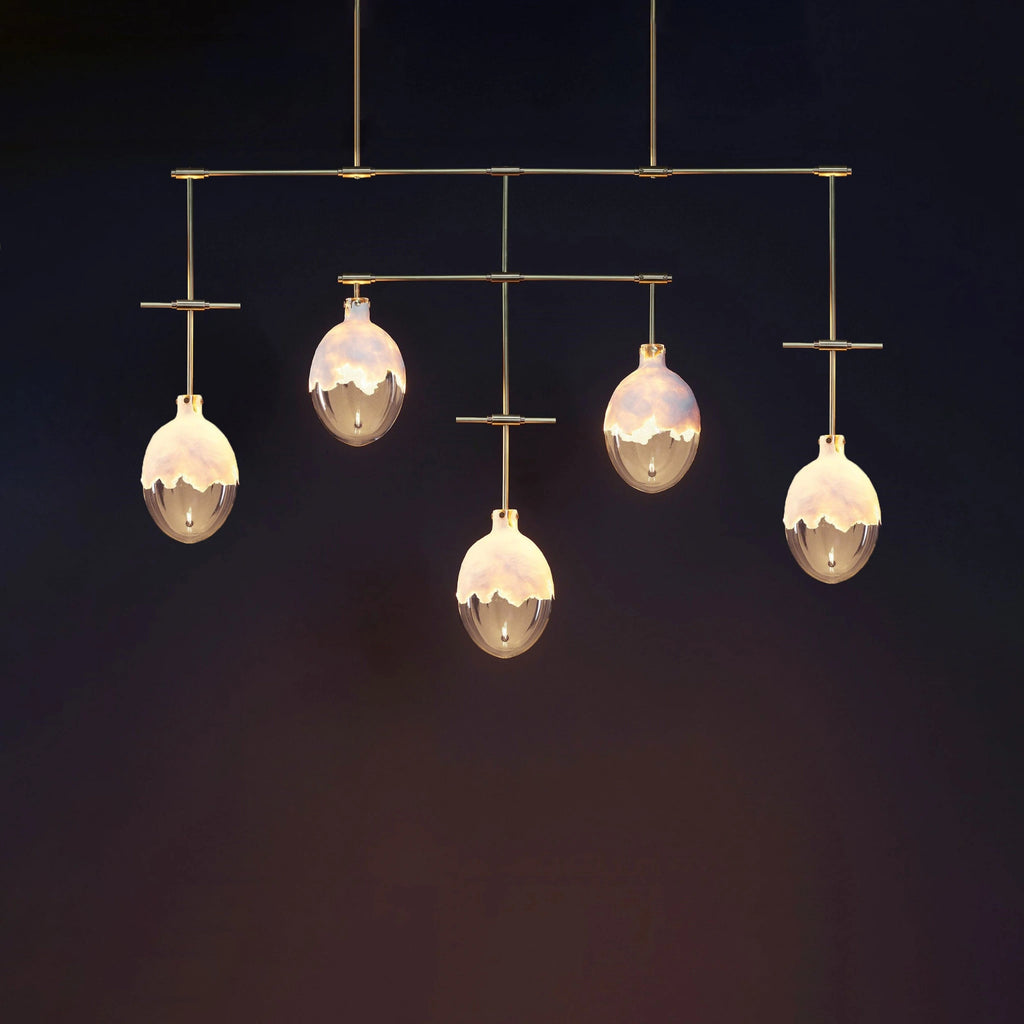 designer chandeliers in oiled and waxed brass GLOW 5 by KAIA