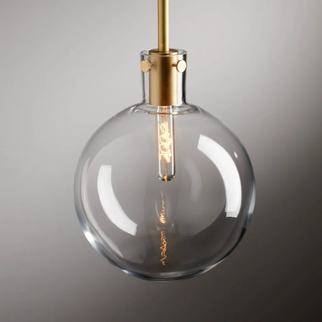 glass globe pendant light in Brushed Oiled and Waxed brass ORA SINGLE PENDANT detail by KAIA