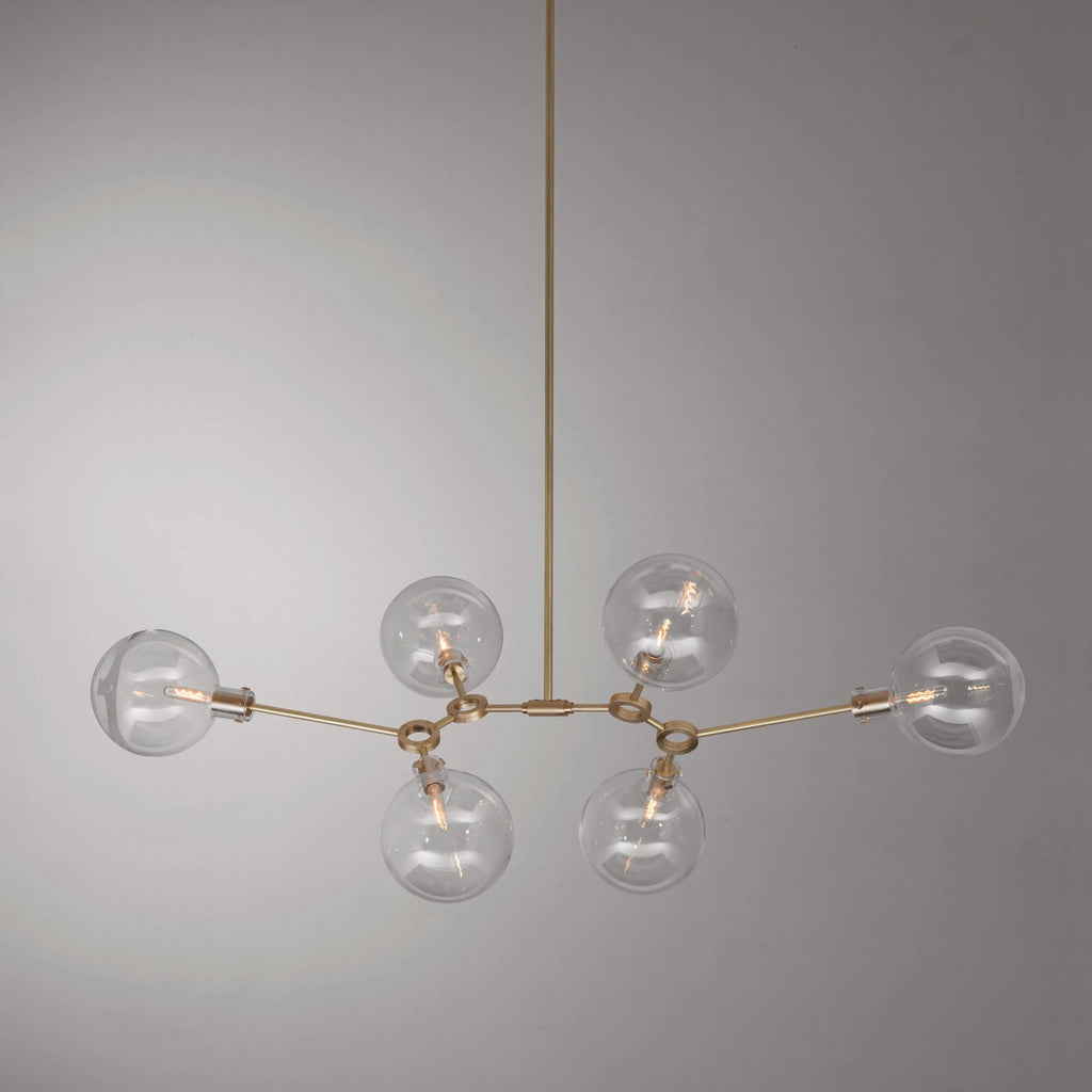 modern chandelier in Brushed Oiled and Waxed brass ORA 6 pendant by KAIA