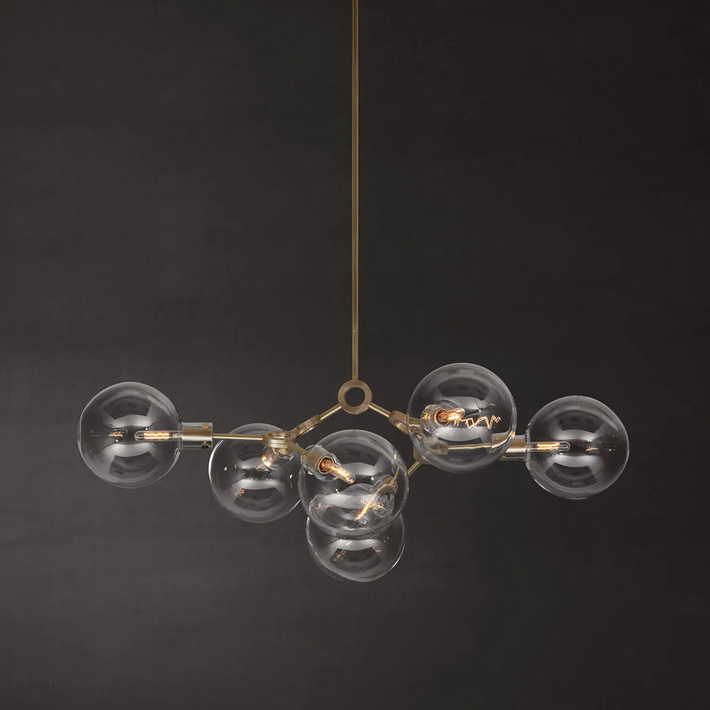 modern chandelier lights in Brushed Oiled and Waxed brass ORA 6 compact pendant by KAIA