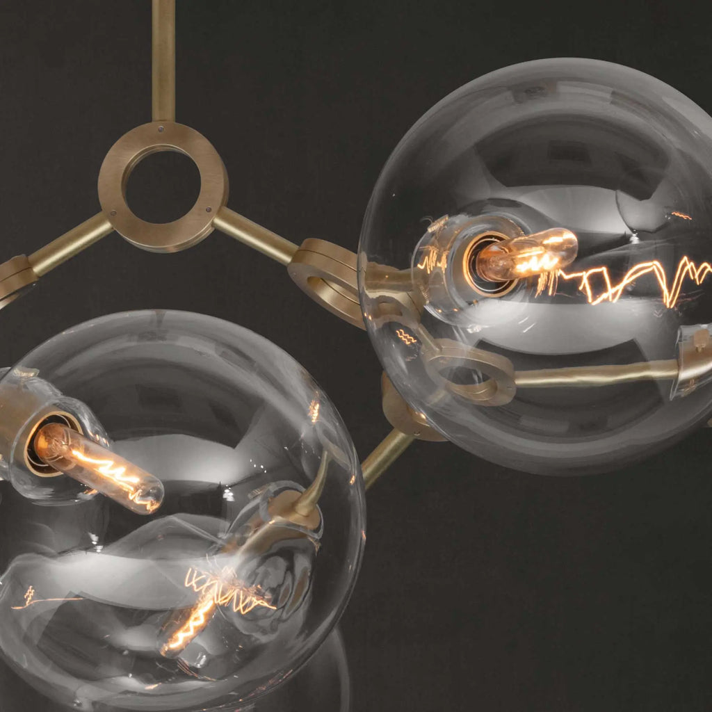 modern chandelier lights in Brushed brass ORA 6 compact pendant detail by KAIA
