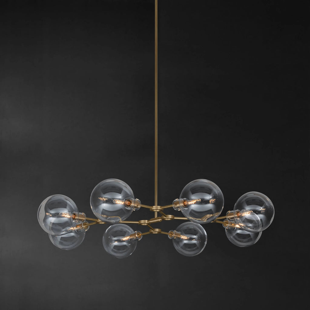 modern glass chandelier in Brushed Oiled and Waxed brass ORA round by KAIA