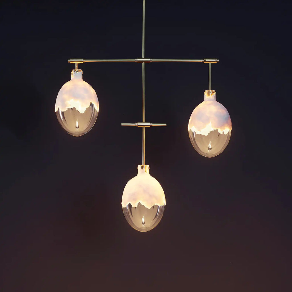 modern glass chandelier in oiled waxed brass GLOW 3 by KAIA