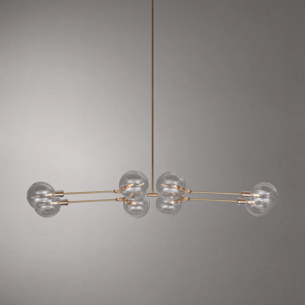modern glass chandeliers in Brushed Oiled and Waxed brass ORA SYMMETRICAL PENDANT by KAIA